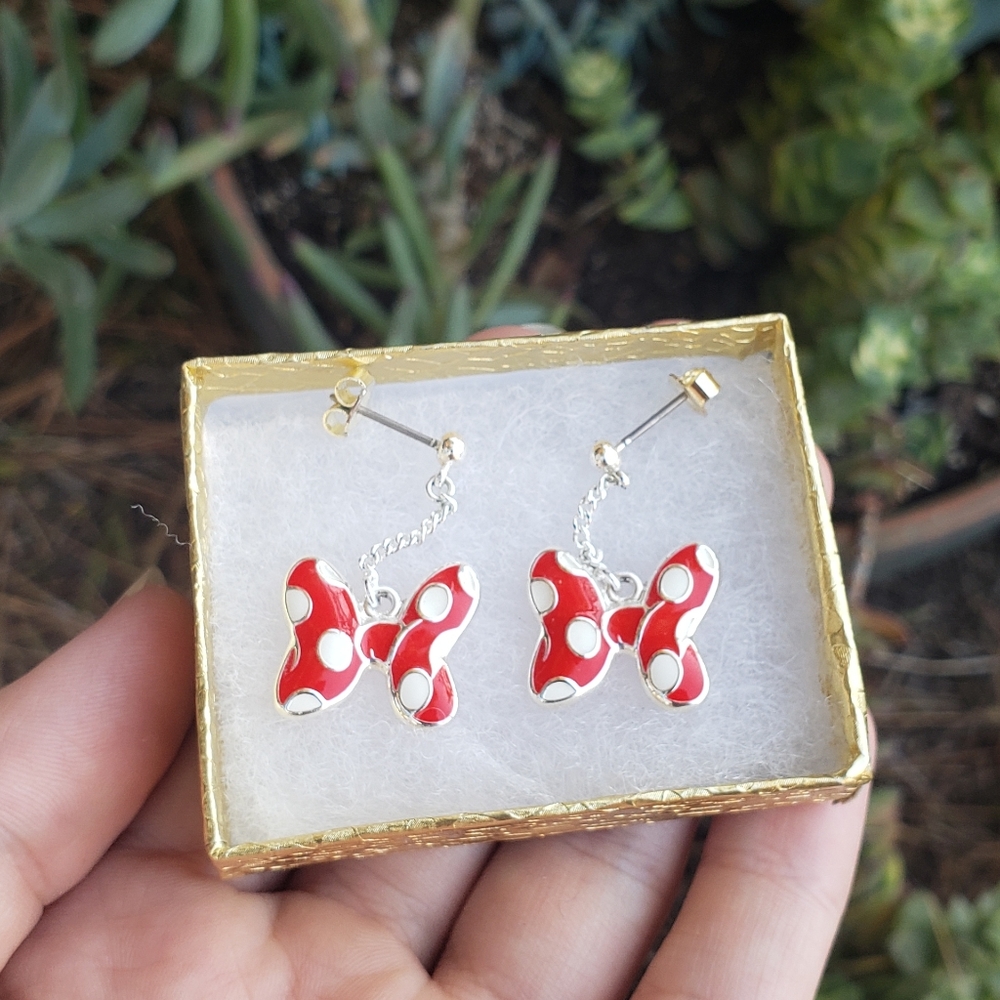 Mini mouse ribbon drop earrings
